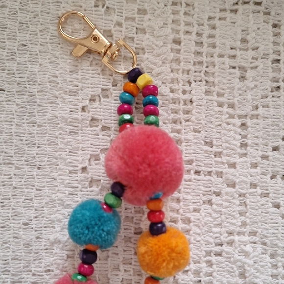 Colorful Pom Pom Keychain with Tassels - Picture 3 of 4